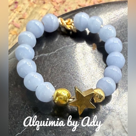 Alquimia Gold and Blue Beaded Earrings - Picture 1 of 2